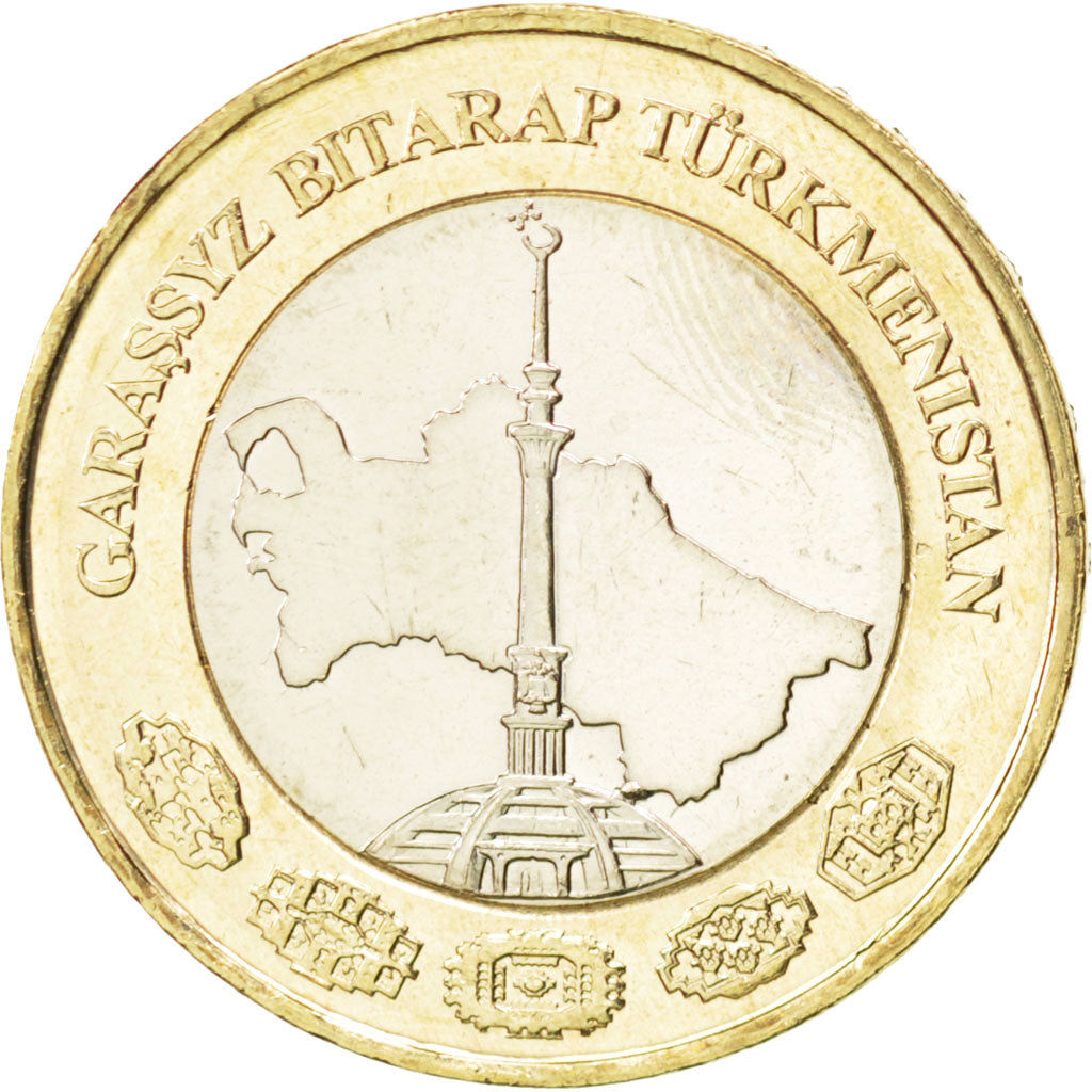 TURKMENISTAN, Manat, 2010, KM #103, MS(63), Bi-Metallic, 27, 9.56