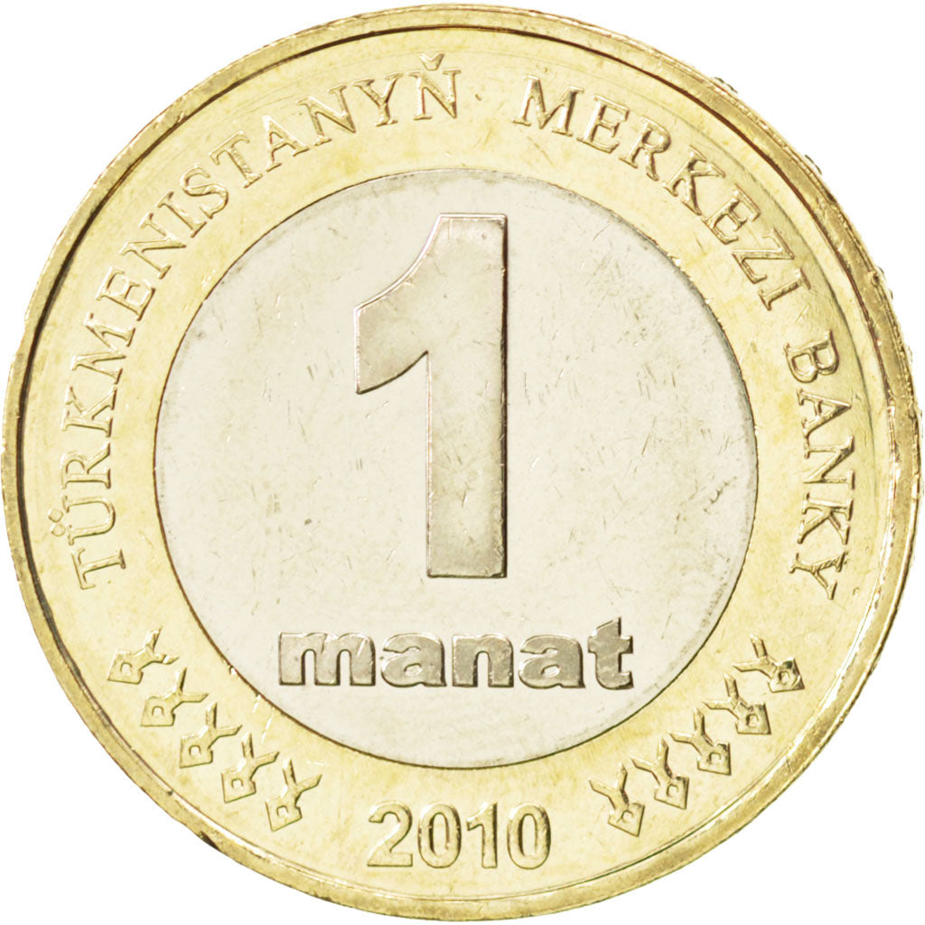 TURKMENISTAN, Manat, 2010, KM #103, MS(63), Bi-Metallic, 27, 9.56