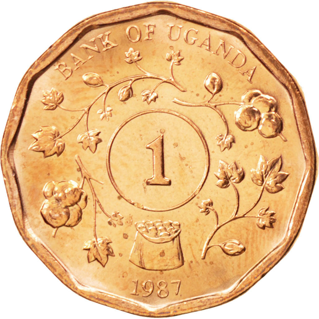 UGANDA, Shilling, 1987, KM #27, MS(63), Copper Plated Steel, 19.85, 4.32