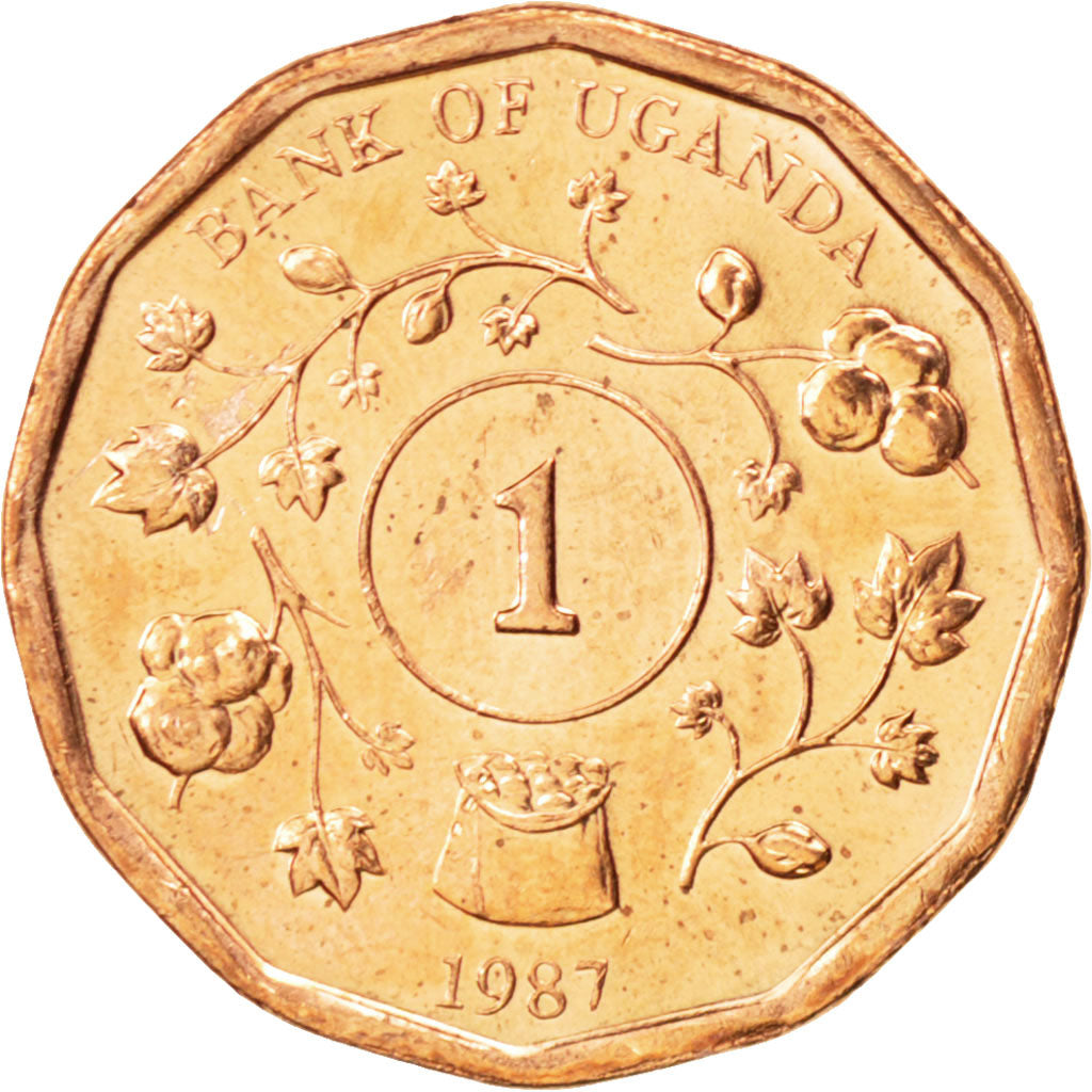 UGANDA, Shilling, 1987, KM #27, MS(63), Copper Plated Steel, 19.85, 4.30