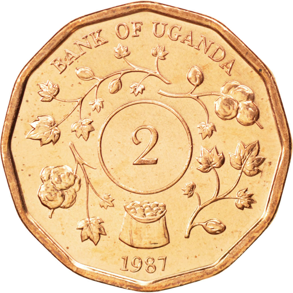 UGANDA, 2 Shillings, 1987, KM #28, MS(63), Copper Plated Steel, 24.37, 7.83
