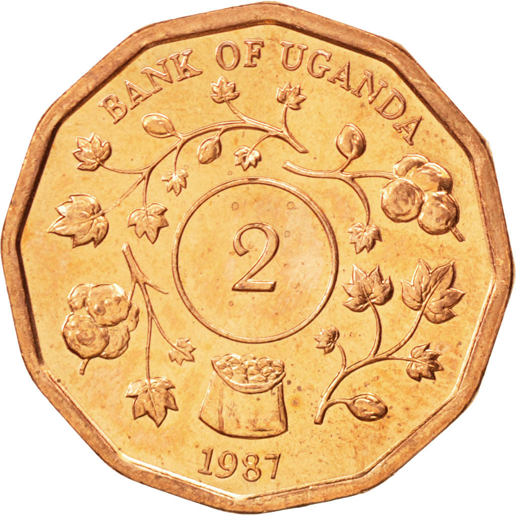 Coin, Uganda, 2 Shillings, 1987, MS(63), Copper Plated Steel, KM:28