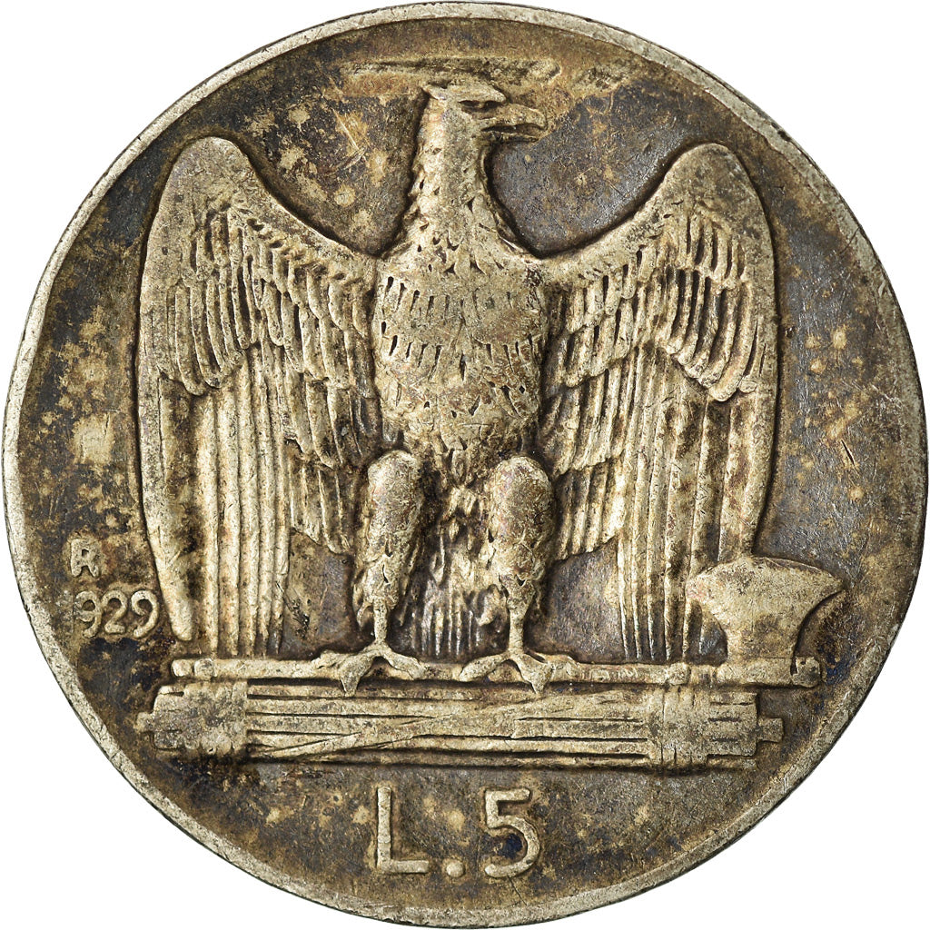 Moneta, Włochy, Vittorio Emanuele III, 5 Lire, 1929, Rome, EF(40-45), Srebro