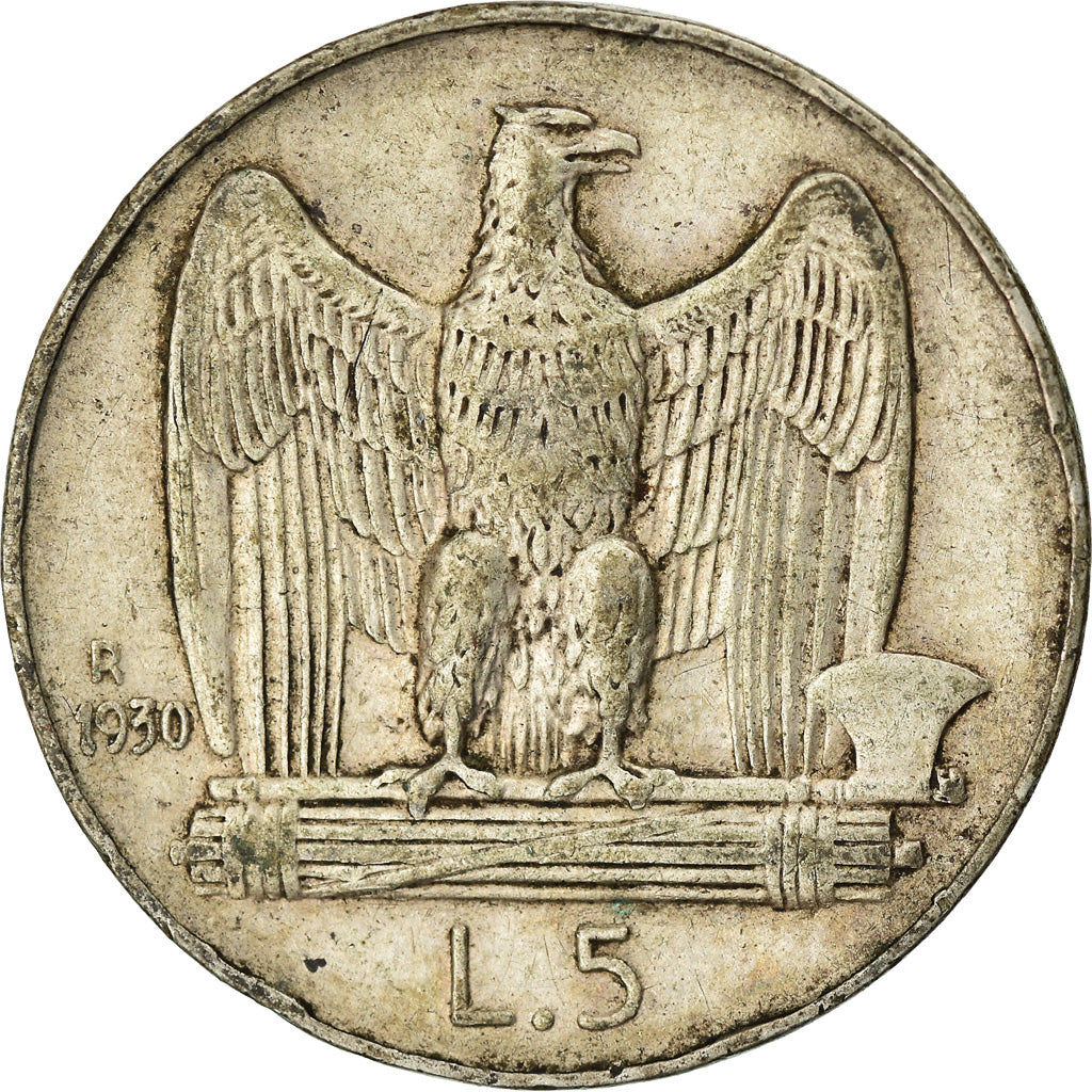 Italia, Vittorio Emanuele III, 5 Lire, 1930, Rome, MBC, Plata, KM:67.1