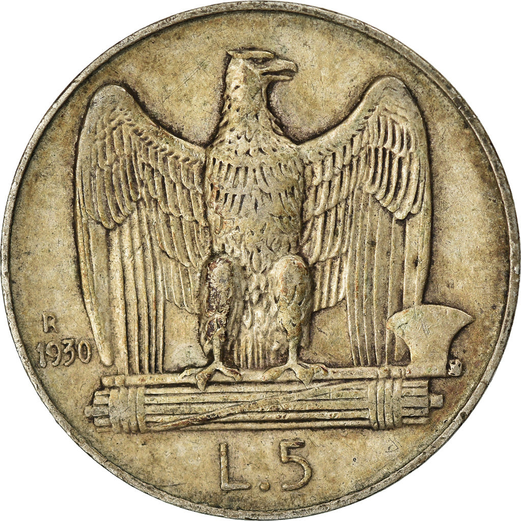 Italia, Vittorio Emanuele III, 5 Lire, 1930, Rome, MBC, Plata, KM:67.1