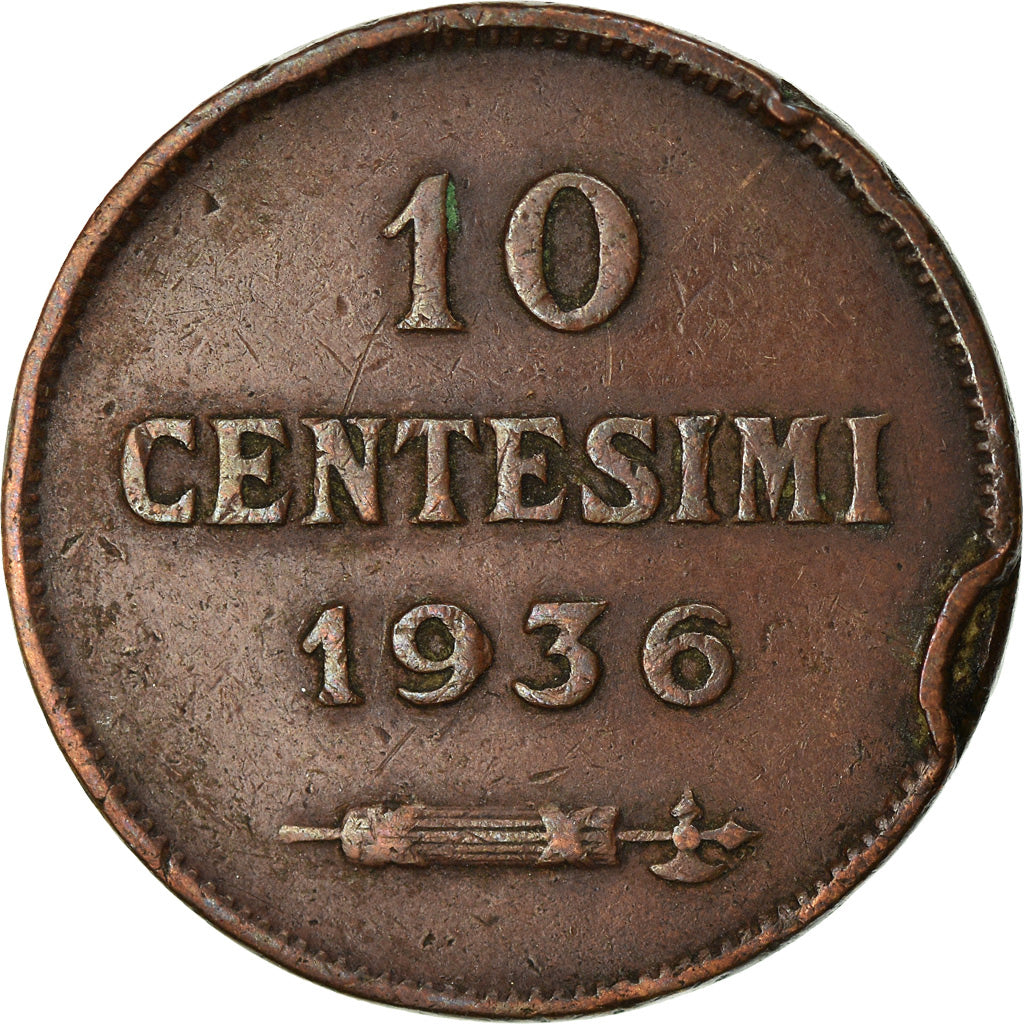 Coin, San Marino, 10 Centesimi, 1936, Rome, EF(40-45), Bronze, KM:13