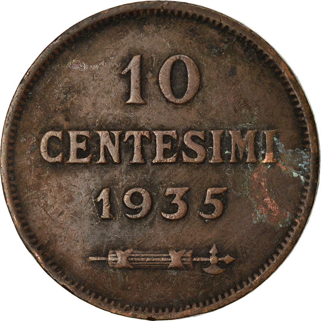 Münze, San Marino, 10 Centesimi, 1935, Rome, SS, Bronze, KM:13