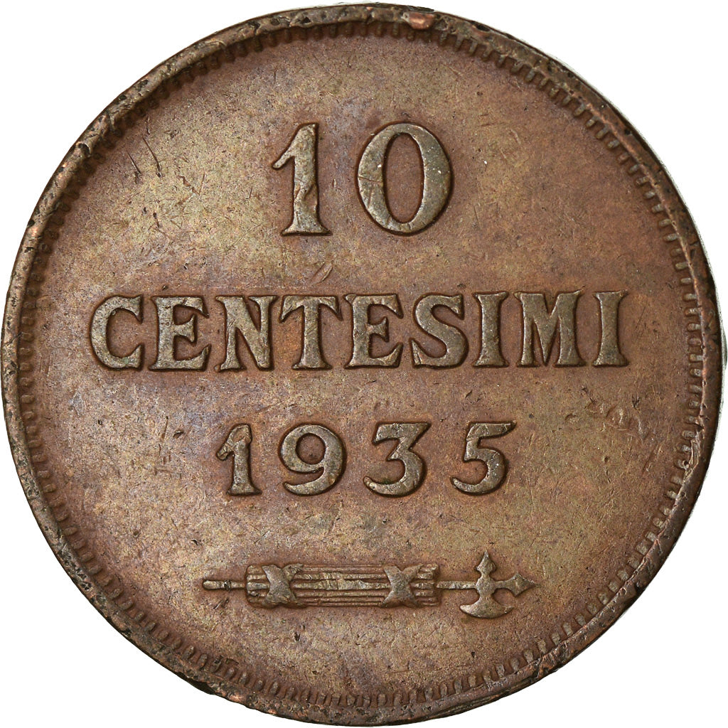 Münze, San Marino, 10 Centesimi, 1935, Rome, SS, Bronze, KM:13