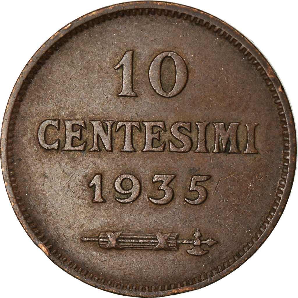 Moneta, San Marino, 10 Centesimi, 1935, Rome, EF(40-45), Bronze, KM:13