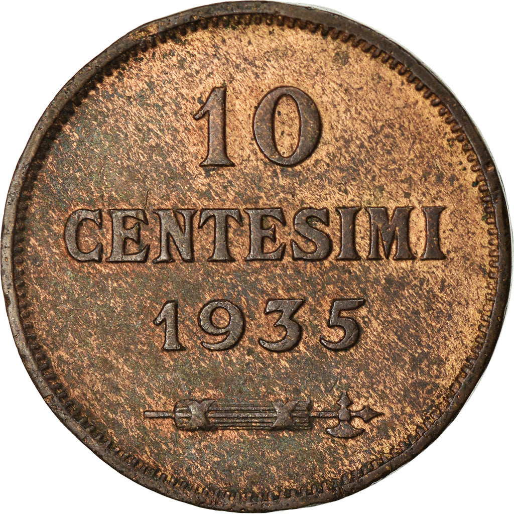 Moneta, San Marino, 10 Centesimi, 1935, Rome, SPL-, Bronzo, KM:13