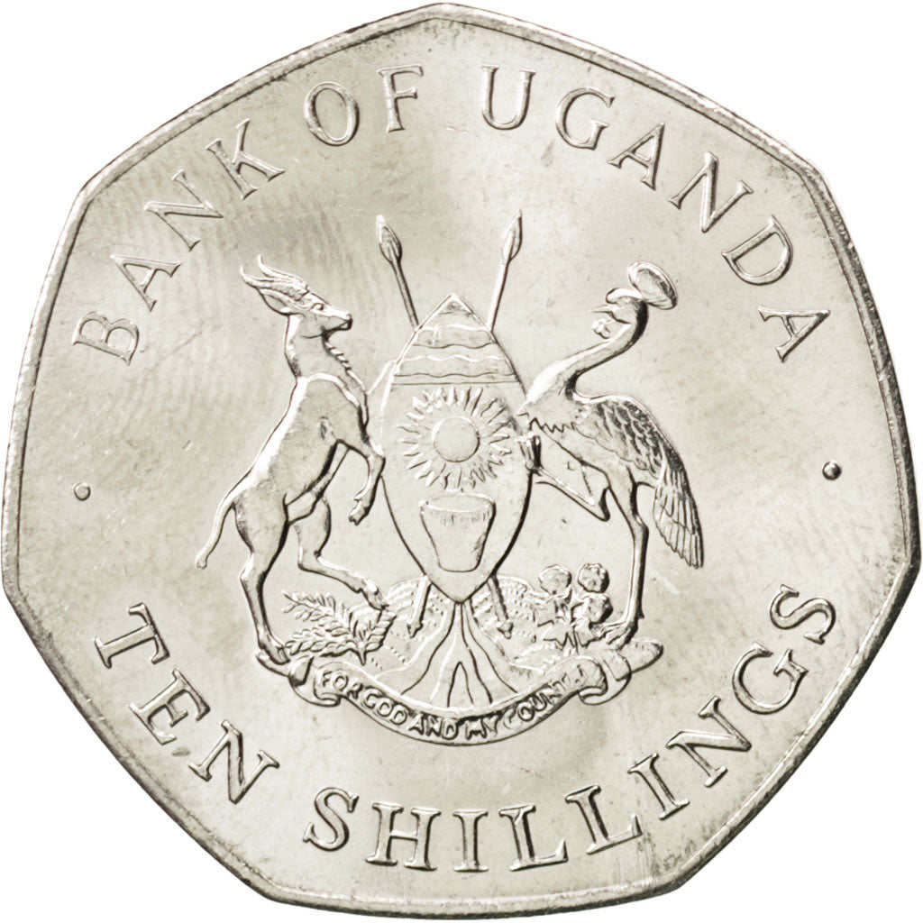Uganda, 10 Shillings, 1987, SPL, Acciaio placcato nichel, KM:30