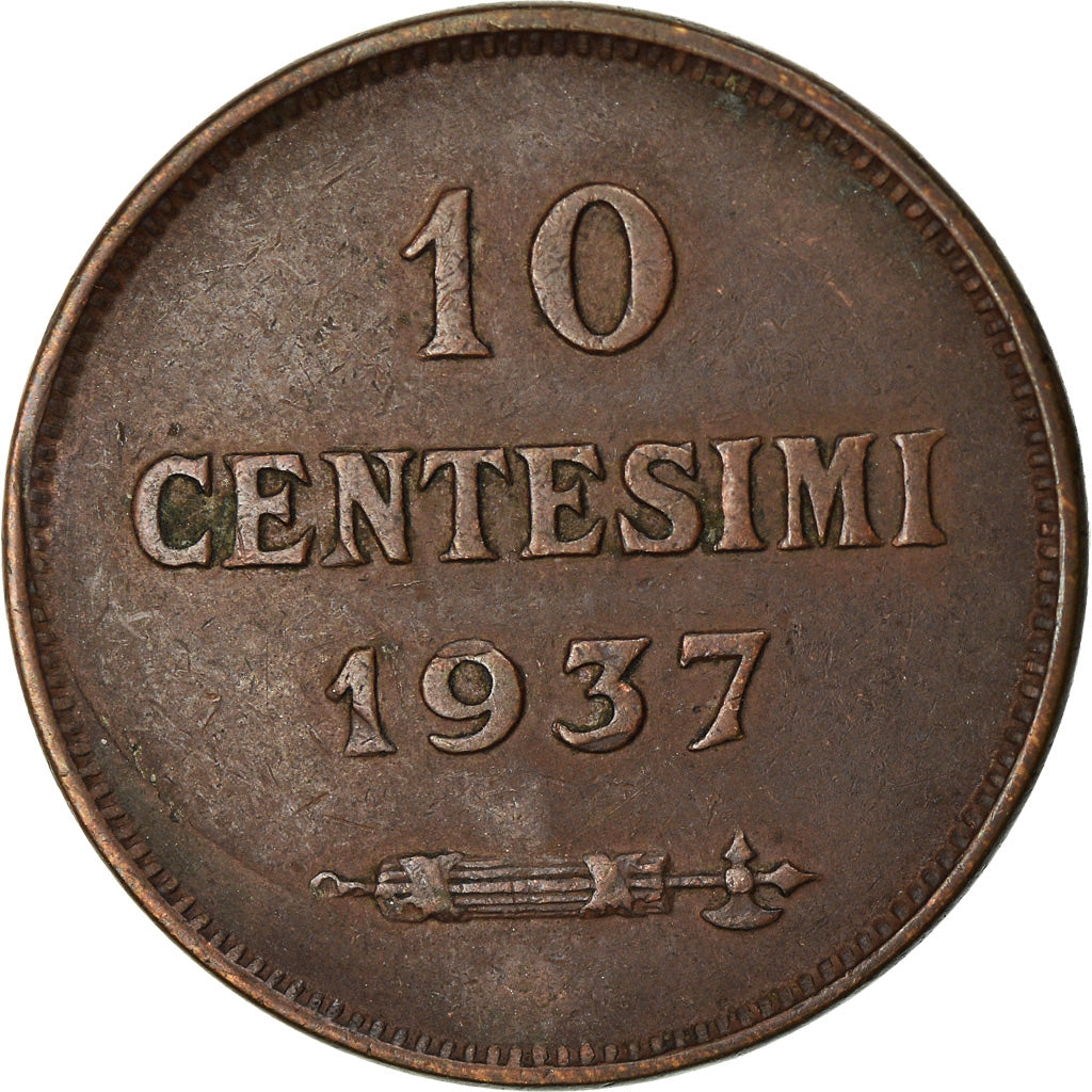 Münze, San Marino, 10 Centesimi, 1937, Rome, SS, Bronze, KM:13