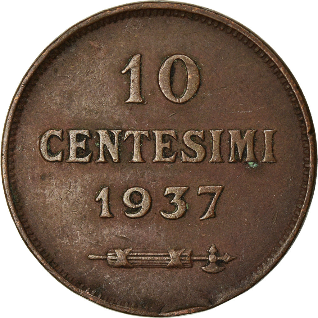 Moneta, San Marino, 10 Centesimi, 1937, Rome, EF(40-45), Bronze, KM:13