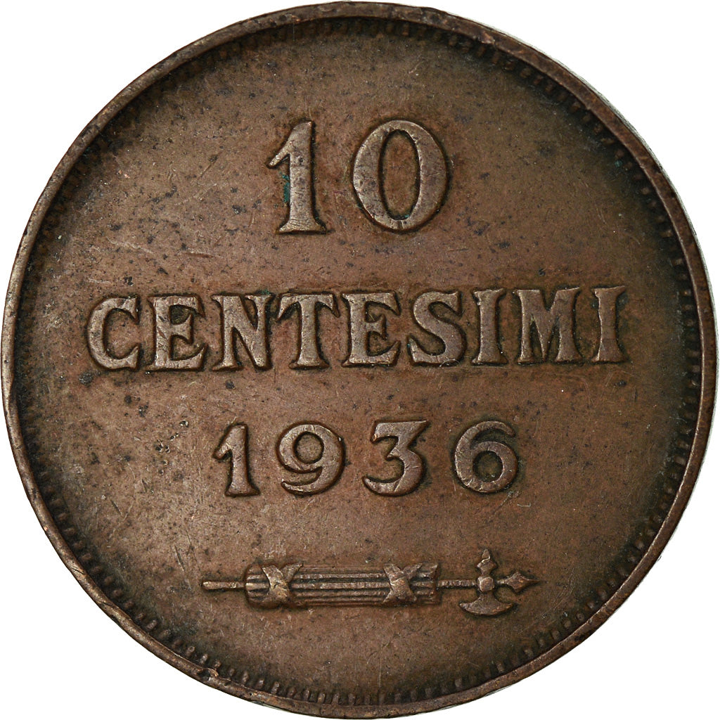 Coin, San Marino, 10 Centesimi, 1936, Rome, EF(40-45), Bronze, KM:13