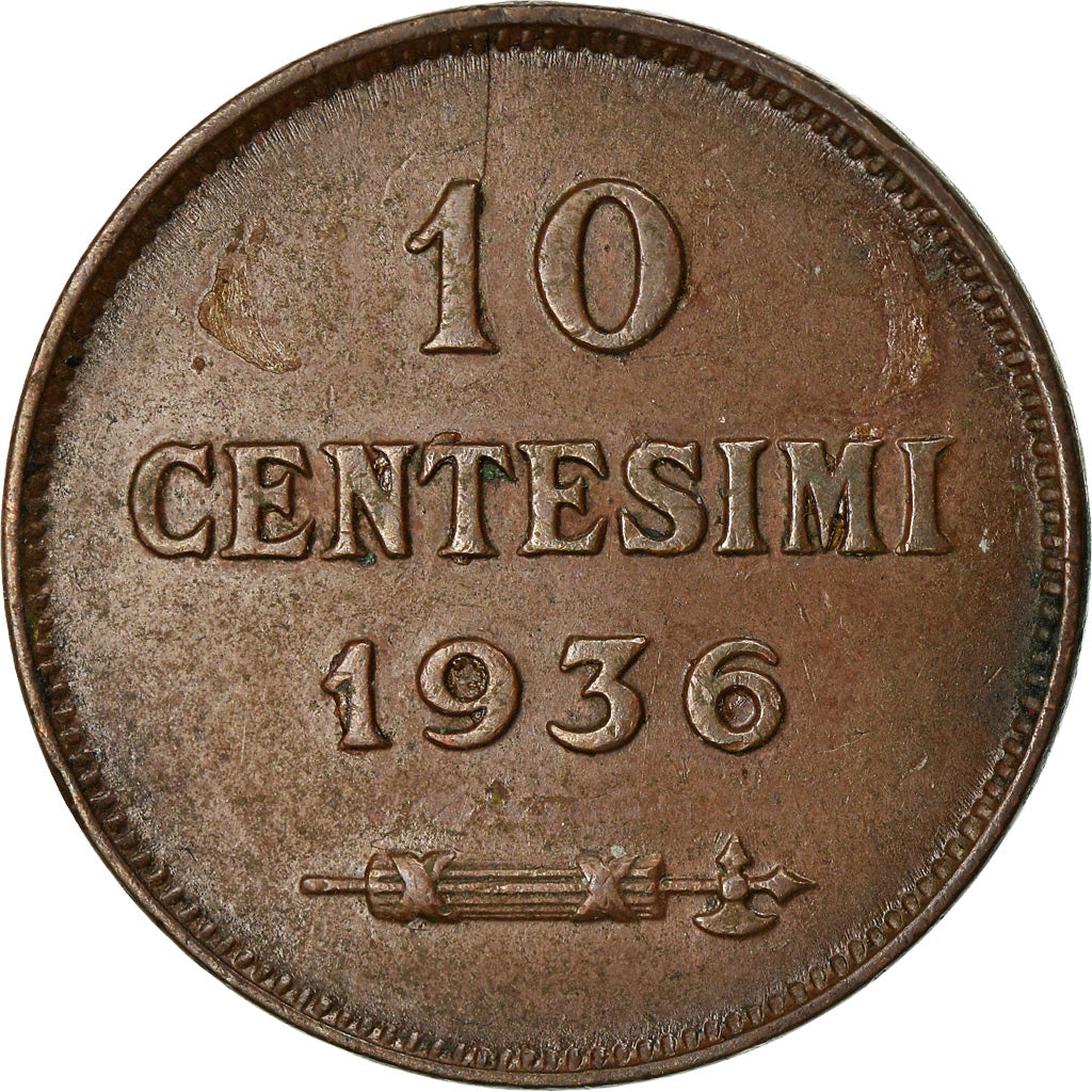 Monnaie, San Marino, 10 Centesimi, 1936, Rome, TTB, Bronze, KM:13
