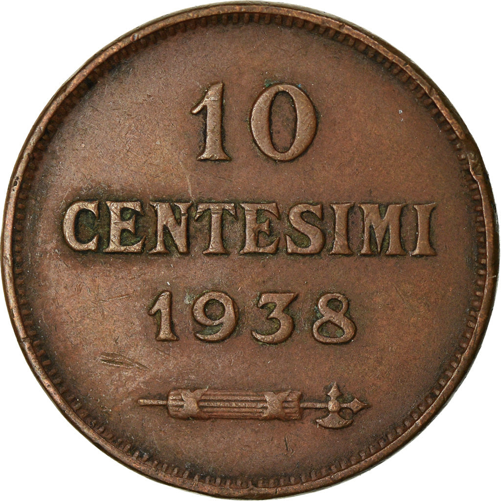 Coin, San Marino, 10 Centesimi, 1938, Rome, EF(40-45), Bronze, KM:13