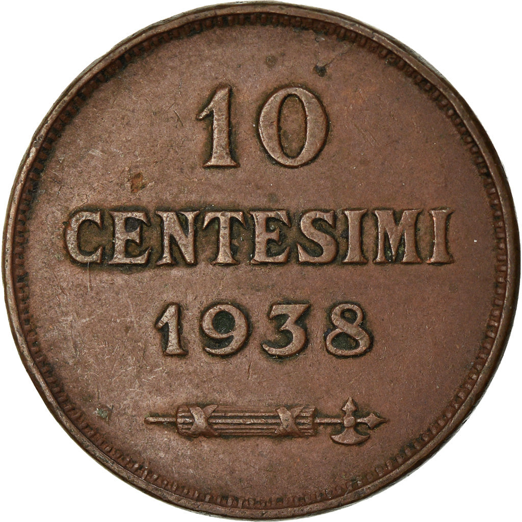 Coin, San Marino, 10 Centesimi, 1938, Rome, EF(40-45), Bronze, KM:13