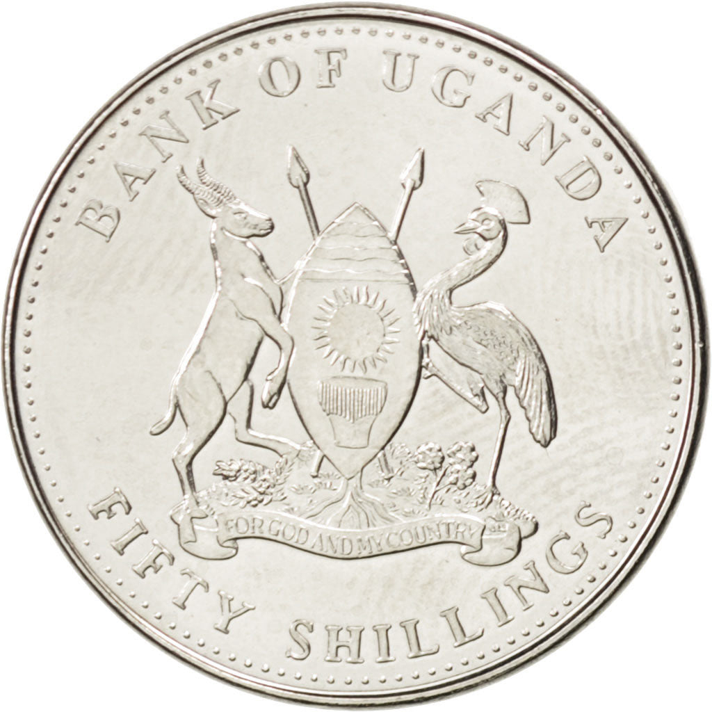 Coin, Uganda, 50 Shillings, 2007, Royal Canadian Mint, MS(63), Nickel plated