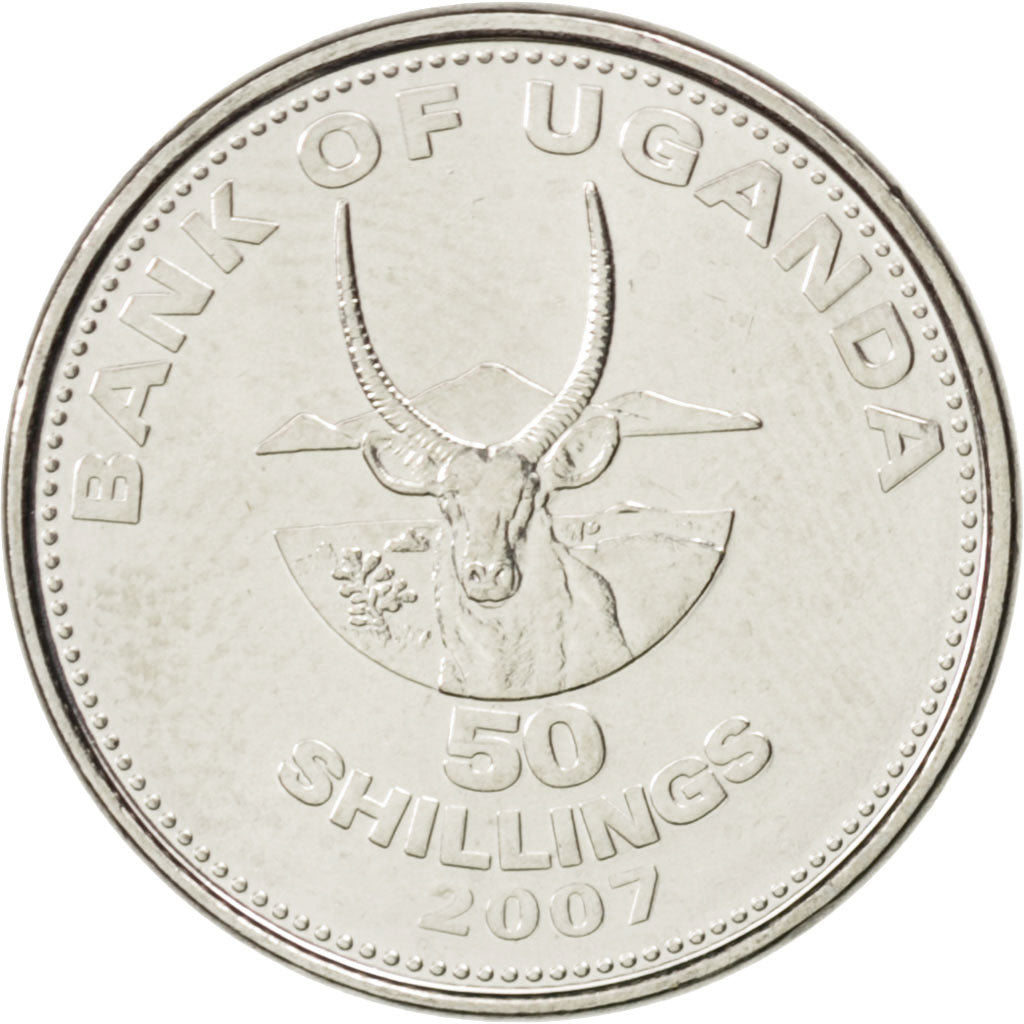 Coin, Uganda, 50 Shillings, 2007, Royal Canadian Mint, MS(63), Nickel plated
