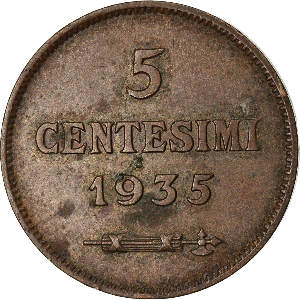 Moneta, San Marino, 5 Centesimi, 1935, Rome, EF(40-45), Bronze, KM:12