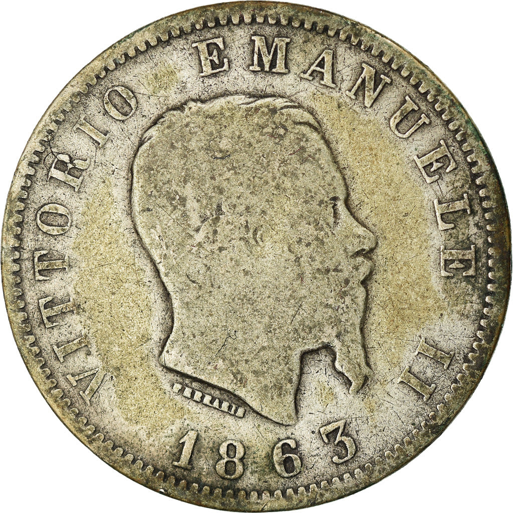 Moneda, Italia, Vittorio Emanuele II, Lira, 1863, Milan, BC, Plata, KM:5a.1