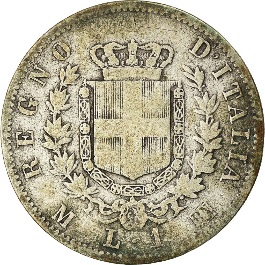 Moneda, Italia, Vittorio Emanuele II, Lira, 1863, Milan, BC, Plata, KM:5a.1