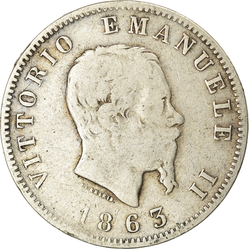 Moneta, Italia, Vittorio Emanuele II, Lira, 1863, Milan, B+, Argento, KM:5a.1