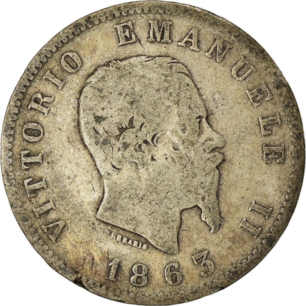 Moneda, Italia, Vittorio Emanuele II, Lira, 1863, Milan, BC, Plata, KM:5a.1