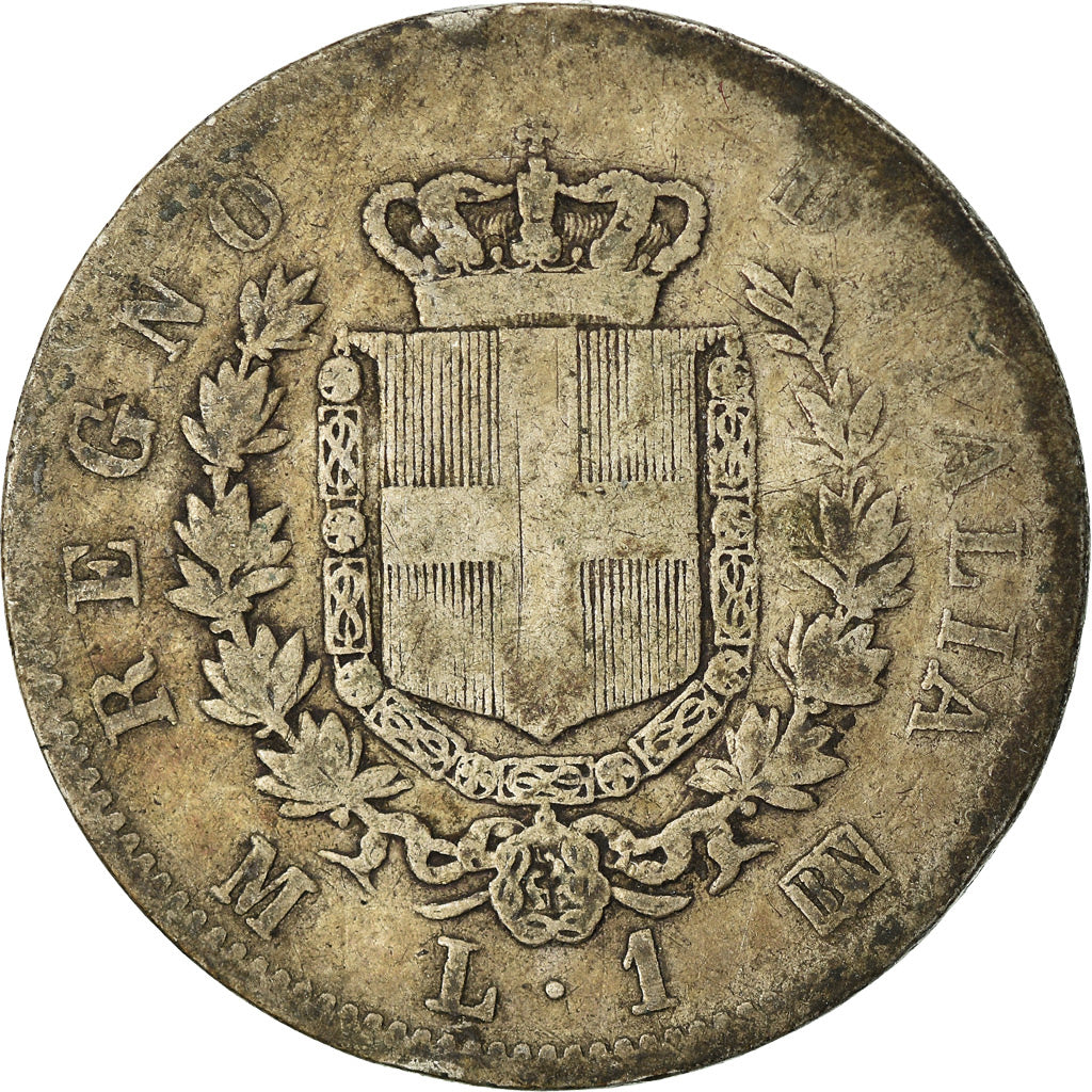 Moneda, Italia, Vittorio Emanuele II, Lira, 1863, Milan, BC, Plata, KM:5a.1