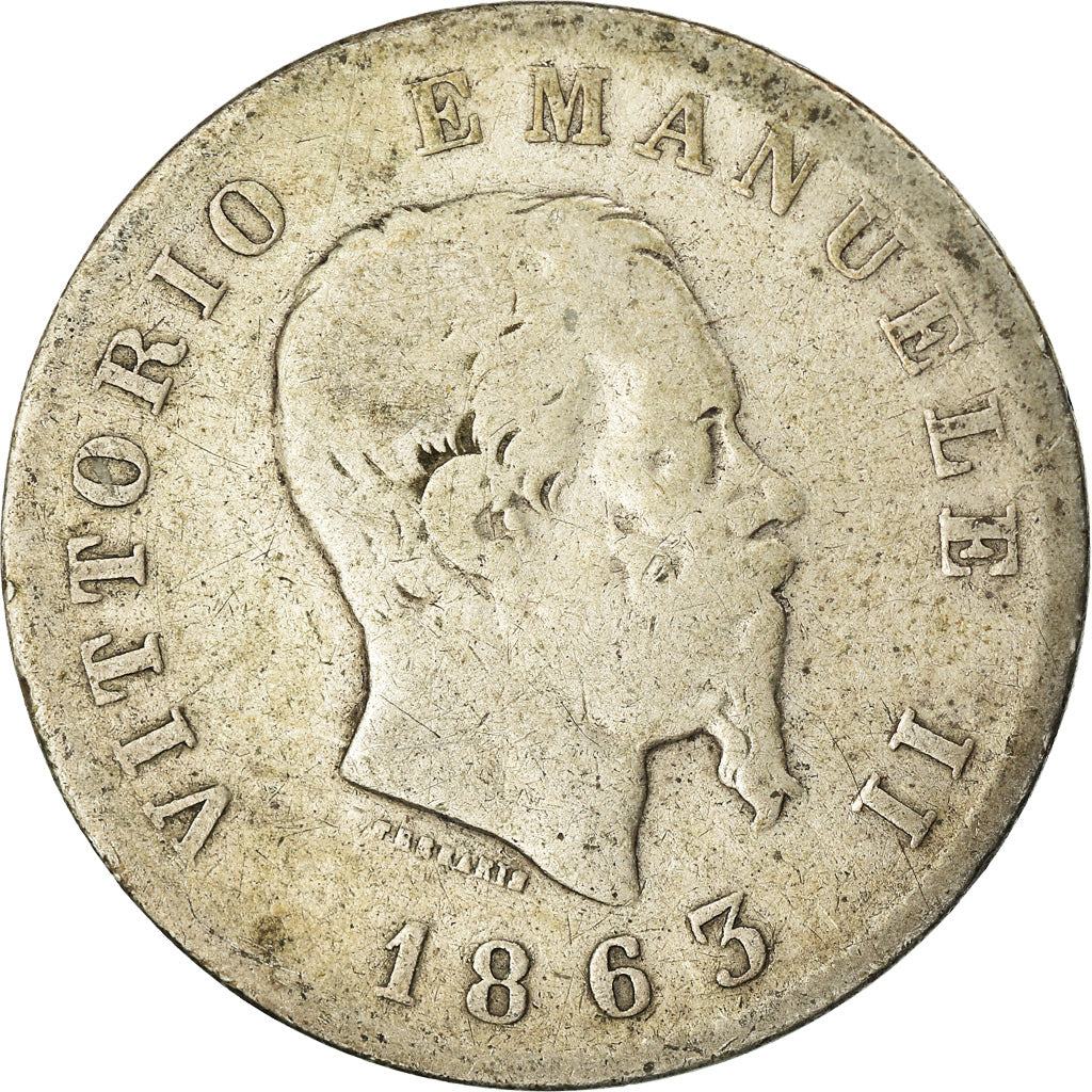 Moneda, Italia, Vittorio Emanuele II, Lira, 1863, Milan, BC, Plata, KM:5a.1