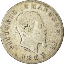 Moneda, Italia, Vittorio Emanuele II, Lira, 1863, Milan, BC, Plata, KM:5a.1