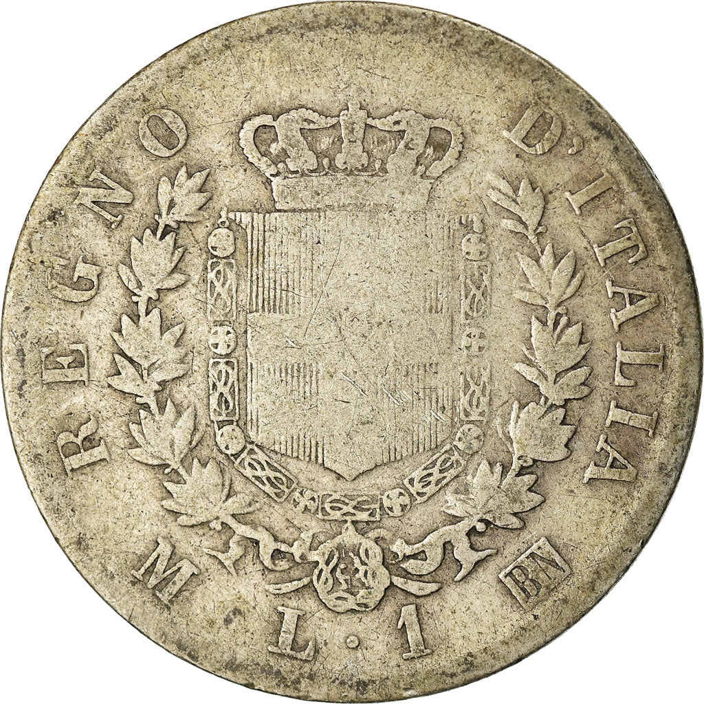 Moneda, Italia, Vittorio Emanuele II, Lira, 1863, Milan, BC, Plata, KM:5a.1
