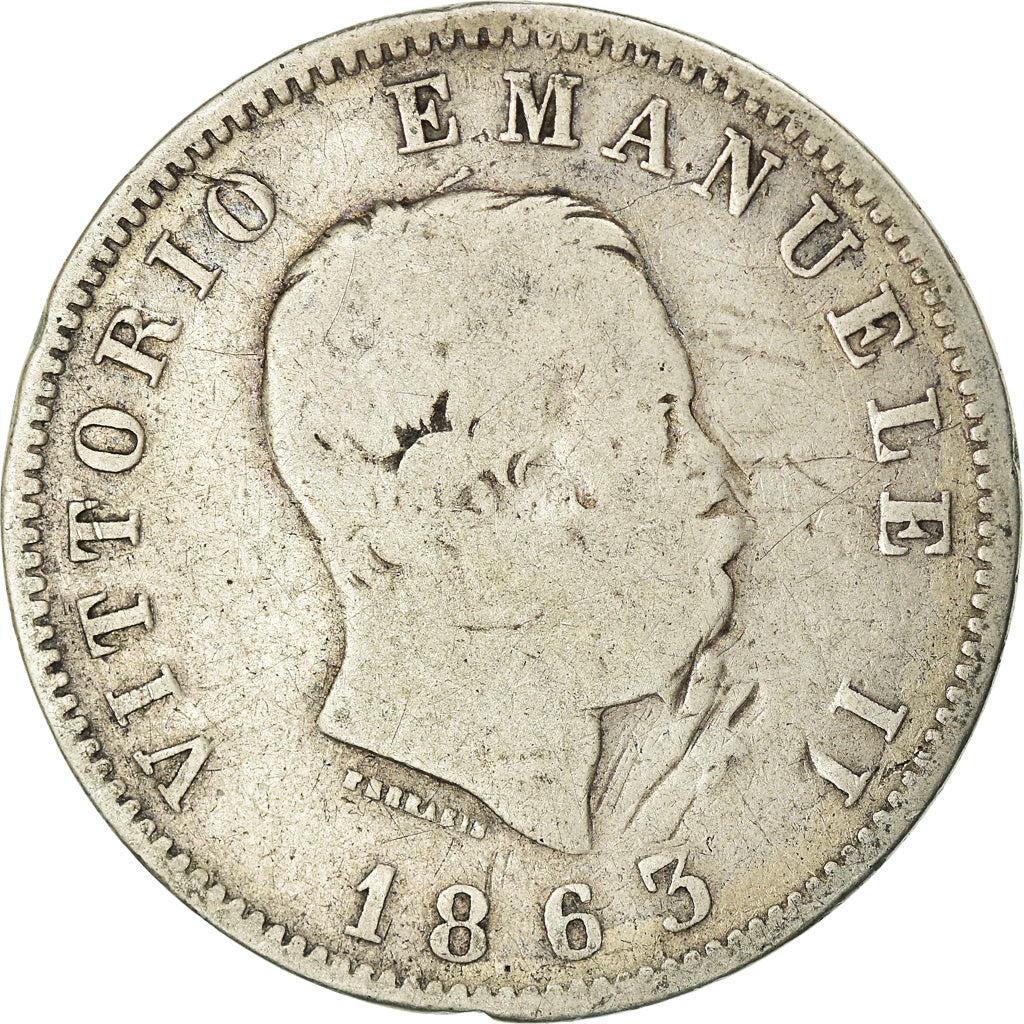 Moneta, Italia, Vittorio Emanuele II, Lira, 1863, Milan, B+, Argento, KM:5a.1