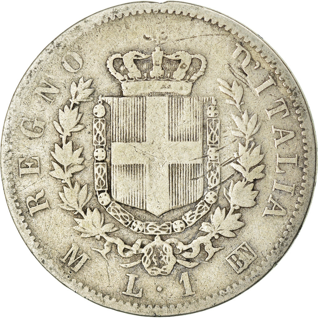 Moneta, Italia, Vittorio Emanuele II, Lira, 1863, Milan, B+, Argento, KM:5a.1