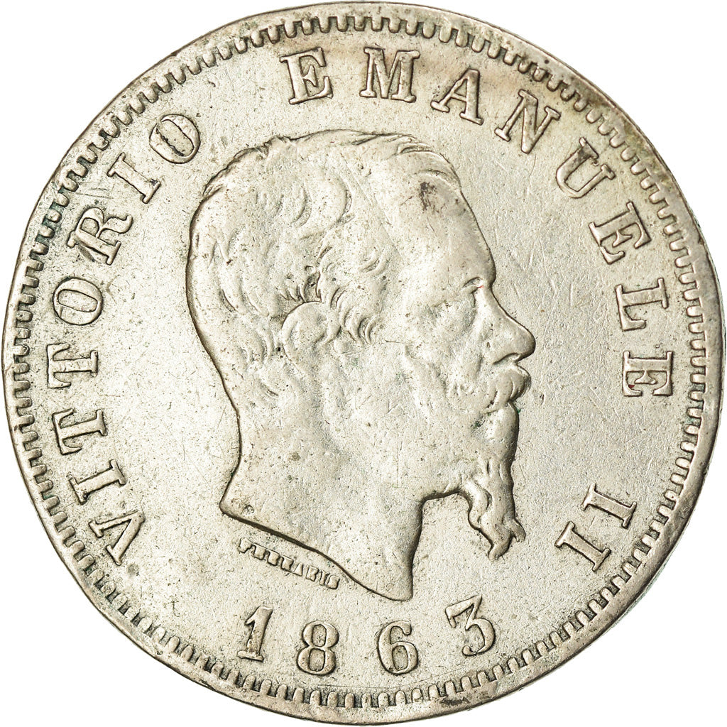 Moneta, Italia, Vittorio Emanuele II, Lira, 1863, Milan, MB+, Argento, KM:5a.1