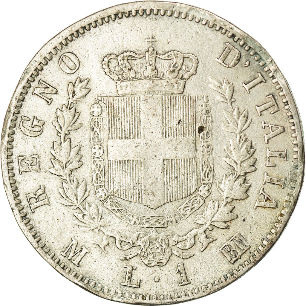 Moneta, Italia, Vittorio Emanuele II, Lira, 1863, Milan, MB+, Argento, KM:5a.1