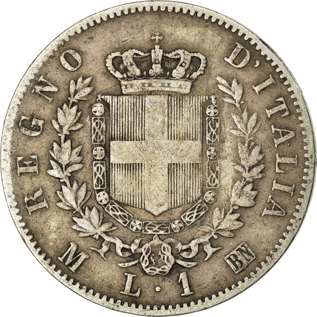 Moneda, Italia, Vittorio Emanuele II, Lira, 1863, Milan, BC+, Plata, KM:5a.1