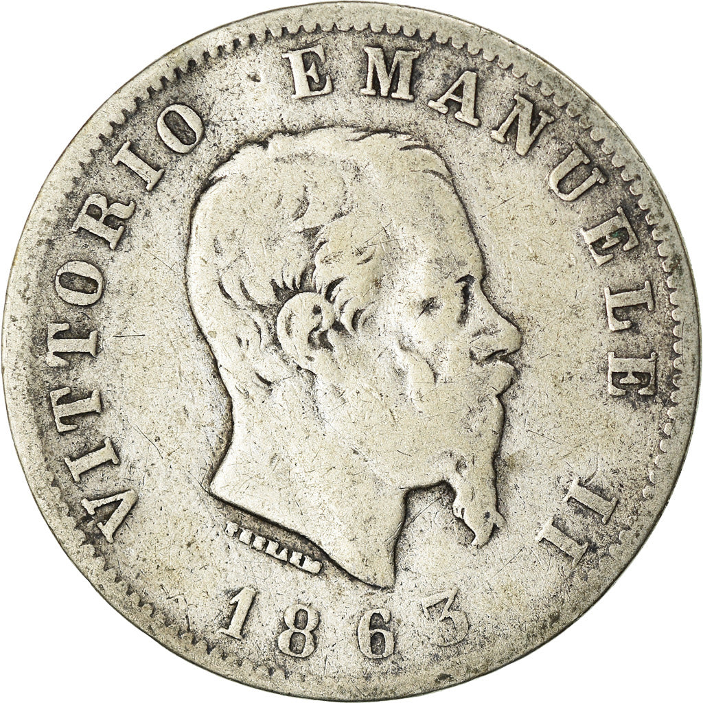 Italia, Vittorio Emanuele II, Lira, 1863, Torino, MB, Argento, KM:5a.2