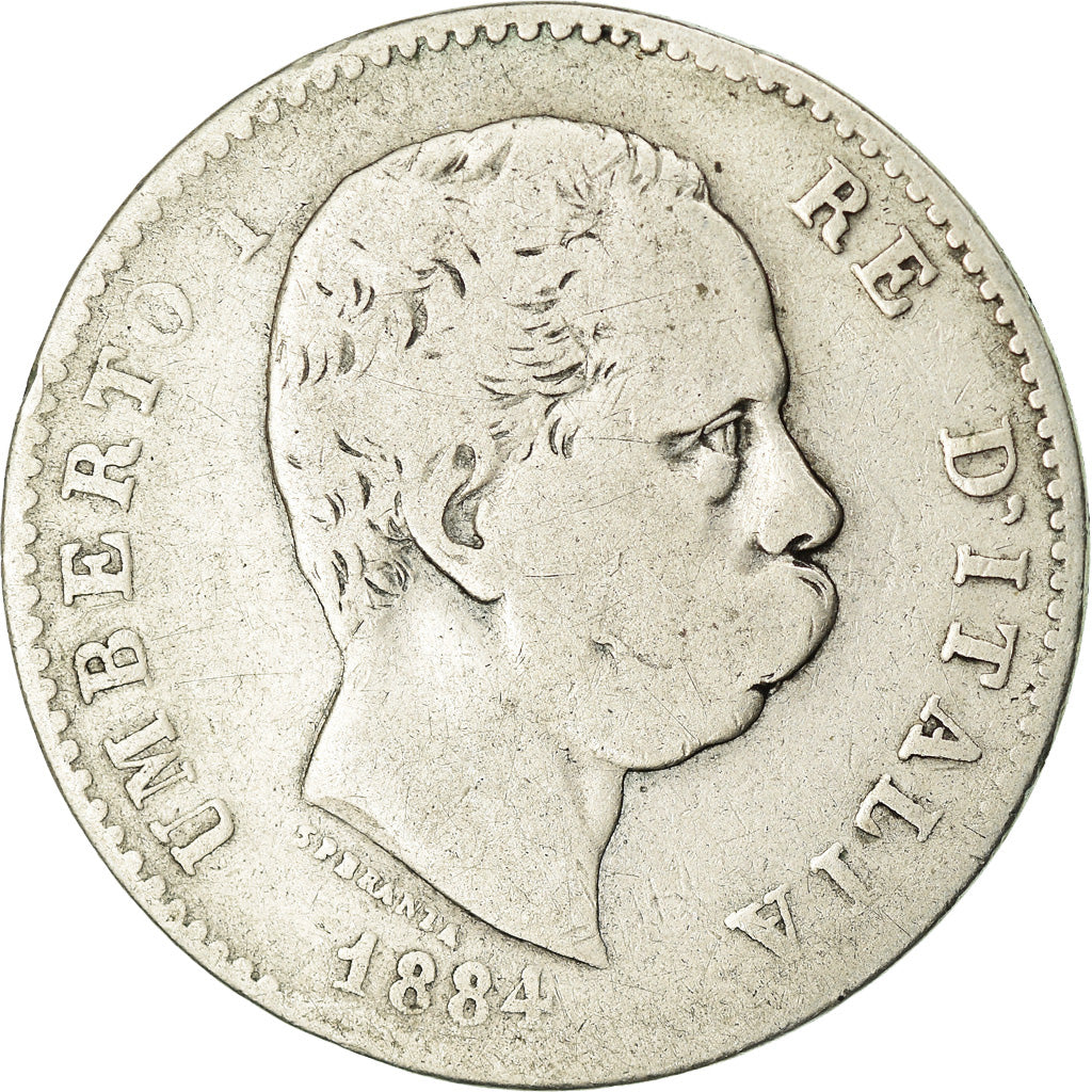Moneta, Włochy, Umberto I, Lira, 1884, Rome, F(12-15), Srebro, KM:24.1