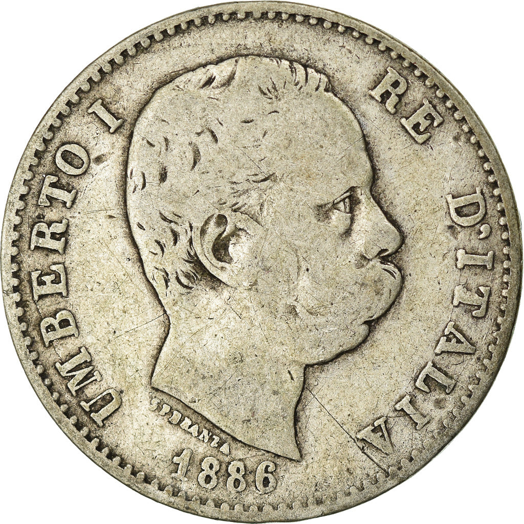 Moneta, Włochy, Umberto I, Lira, 1886, Rome, F(12-15), Srebro, KM:24.1
