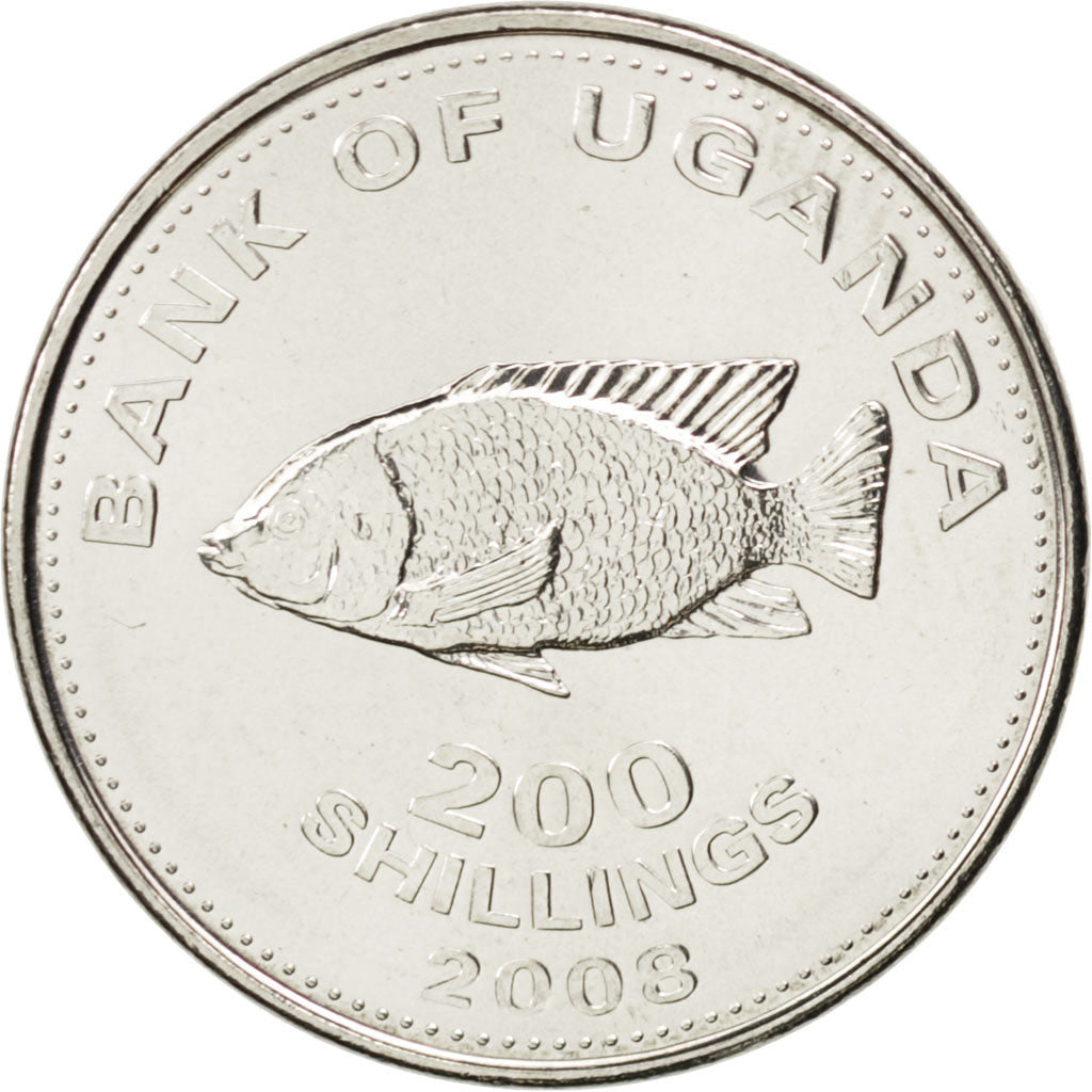 Coin, Uganda, 200 Shillings, 2008, MS(63), Copper-nickel, KM:68