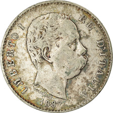 Munten, Italië, Umberto I, Lira, 1887, Milan, ZG+, Zilver, KM:24.2