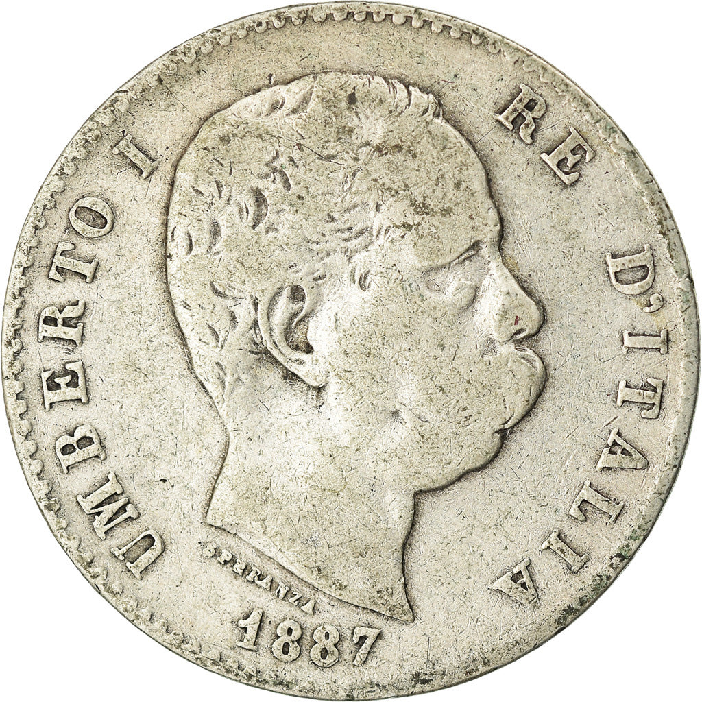 Moeda, Itália, Umberto I, Lira, 1887, Milan, F(12-15), Prata, KM:24.2