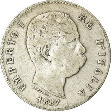 Moeda, Itália, Umberto I, Lira, 1887, Milan, F(12-15), Prata, KM:24.2