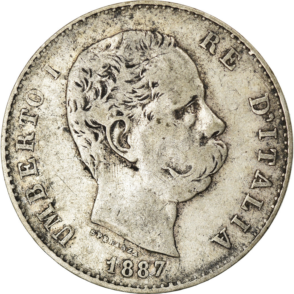 Munten, Italië, Umberto I, Lira, 1887, Milan, FR, Zilver, KM:24.2