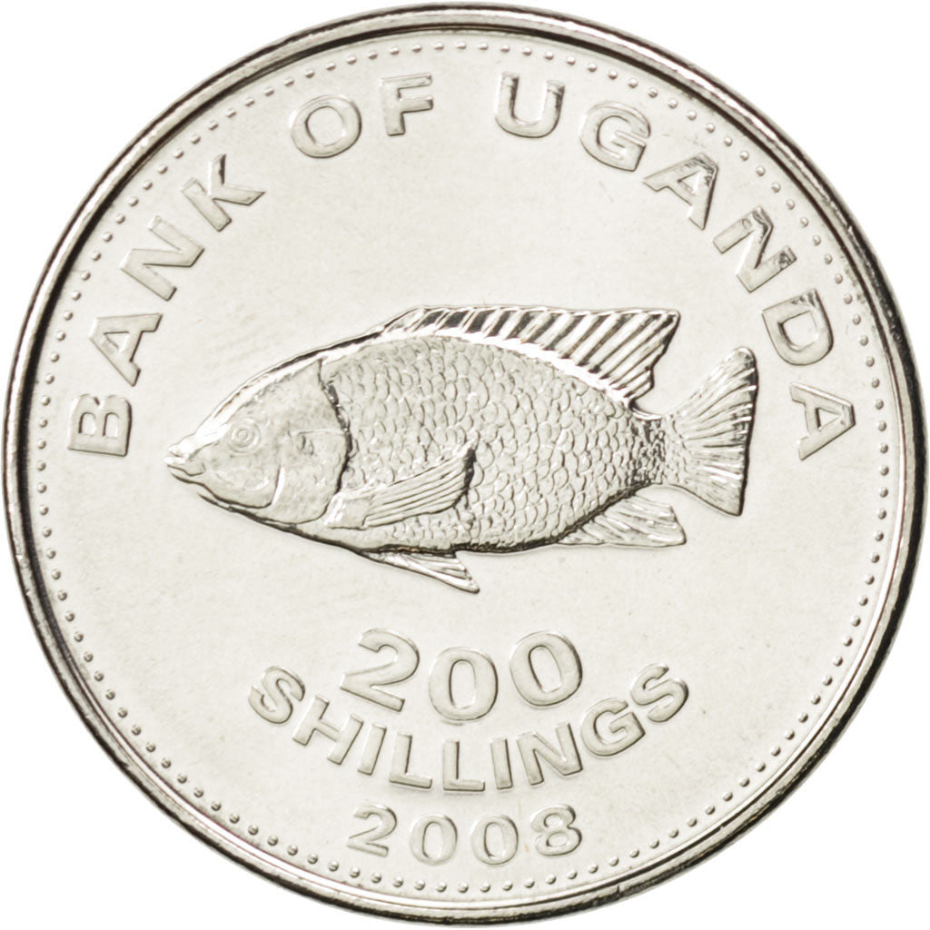 Coin, Uganda, 200 Shillings, 2008, MS(63), Copper-nickel, KM:68
