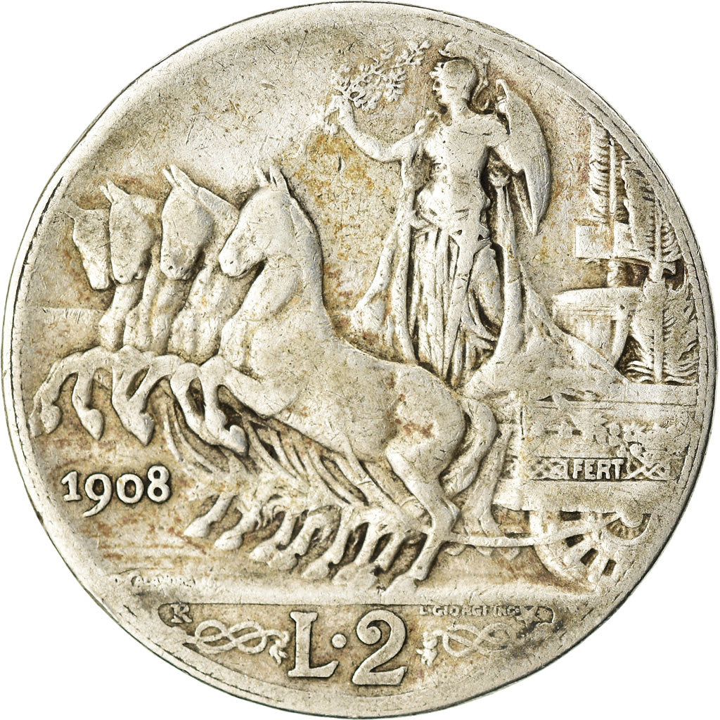 Moneta, Italia, Vittorio Emanuele III, 2 Lire, 1908, Rome, MB+, Argento, KM:46