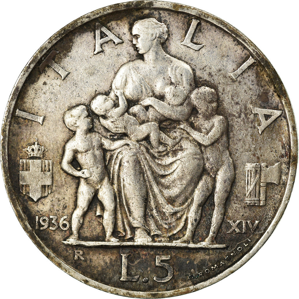 Monnaie, Italie, Vittorio Emanuele III, 5 Lire, 1936, Rome, TTB+, Argent, KM:79