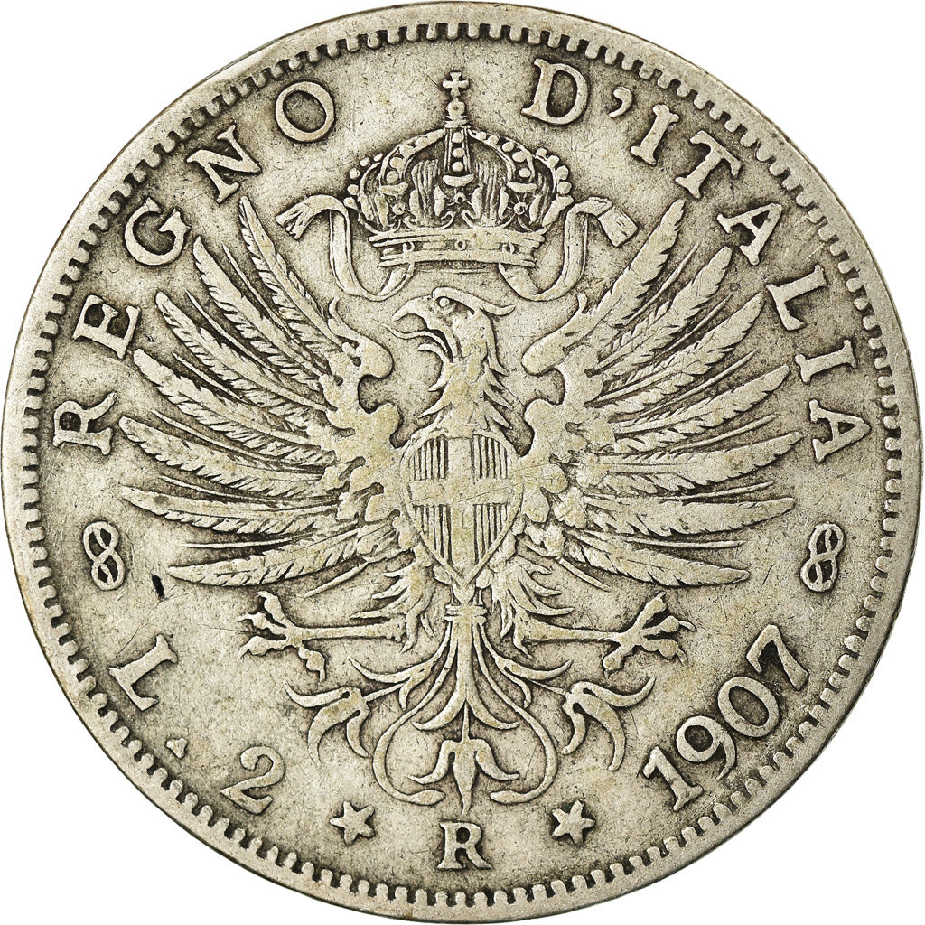 Moeda, Itália, Vittorio Emanuele III, 2 Lire, 1907, Rome, VF(30-35), Prata