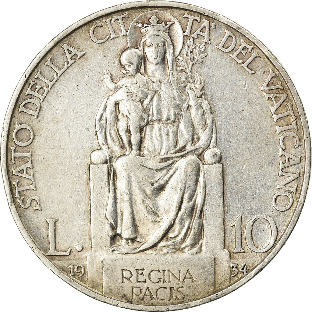 Moeda, CIDADE DO VATICANO, Pius XI, 10 Lire, 1934, Roma, AU(50-53), Prata, KM:8